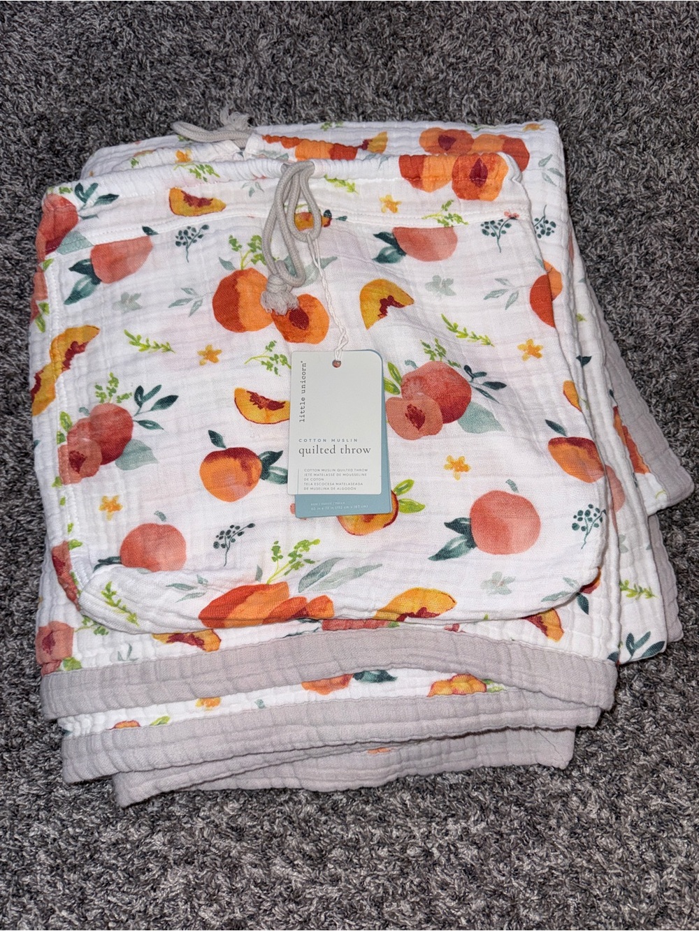Little Unicorn Cotton Muslin Quilted Throw - Peach Floral White